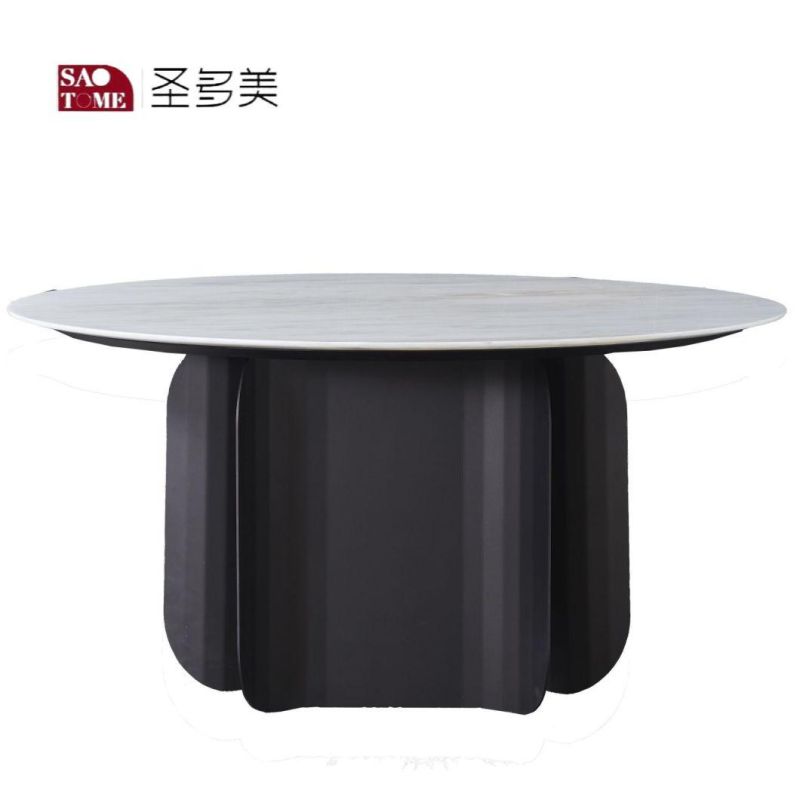 Stainless Steel + Carbon Rock Plate Extendable Oval Dining Table