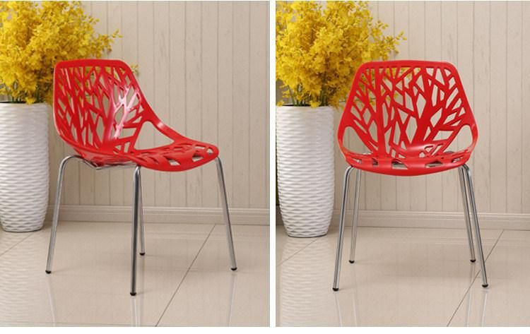 Nordic Restaurant Supermaket Hotel Metal Leg Plastic Meeting Room Chair Hollow Back Stacking Leisure Dining Chair