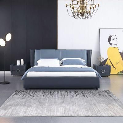 Modern Bedroom Furniture High Quality Blue Leather King Bed