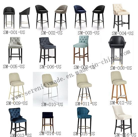 Minimalist White Linen Fabric Seat Pipping Solid Timper Legs Bar Stool for Wholesale