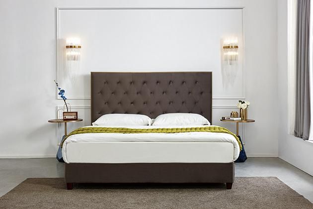 Thick Headboard Button Tufted Sleigh Fabric Bed