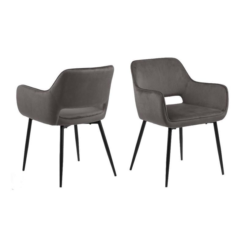 High Quality Install Non-Slip Mat Gray Black Velvet Fabric Dining Chair