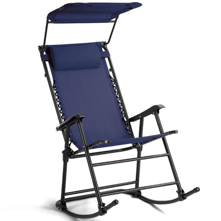 Beach Folding Recliner Zero Gravity Lounge Chair with Canopy and Cup Holder