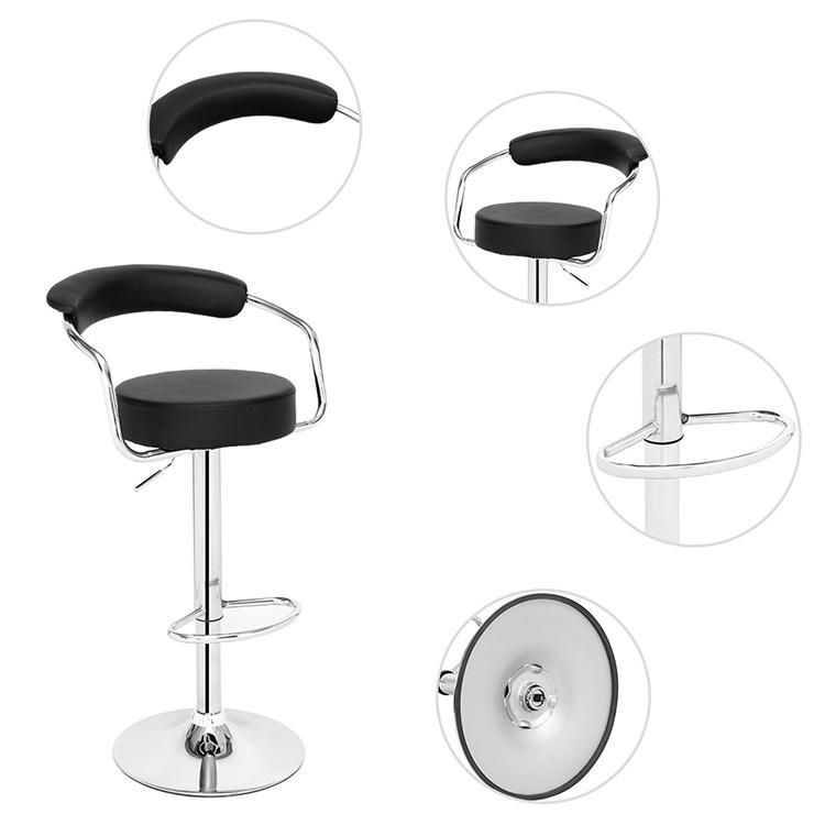 Black PU Leather Dining High Bar Stools Coffee Bar Chair for Cafe and Club
