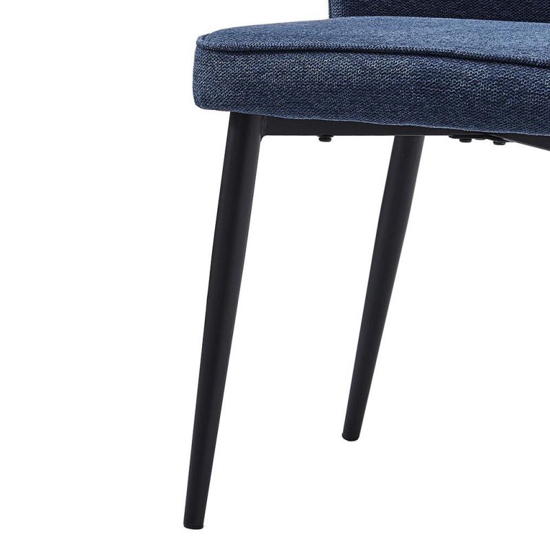 Hot Sale Dining Room Chair Blue Fabric Dining Chair with Black Metal Legs