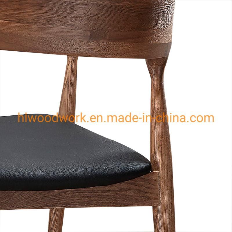 High Quality Hot Selling Modern Design Furniture Dining Chair Oak Wood Walnut Color Black PU Cushion Wooden Chair Furniture Dining Room Arm Chair Dining Chair