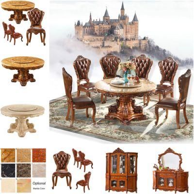 Marble Top Round Dining Table with Leather Dining Chairs and Sideboard in Optional Furnitures Color