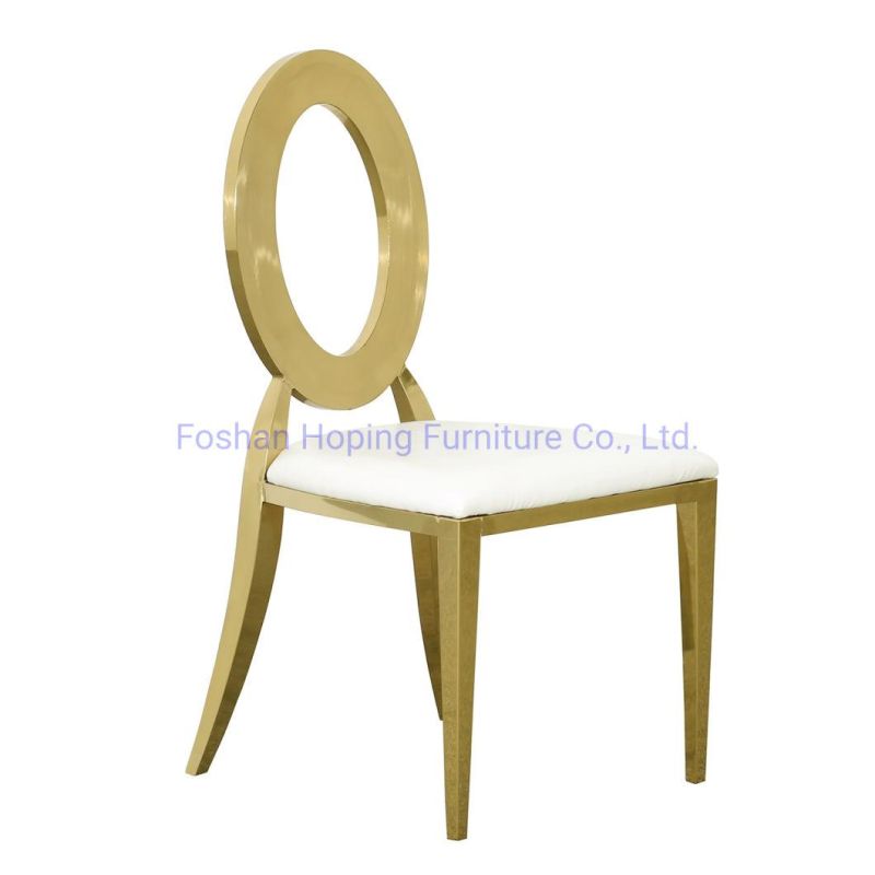 Modern Style Hotel Lobby Furniture Four Seat Fabric Leather Chair Round Hole Back Stainless Steel PU Leather Party Hotel Wedding Dining Chair