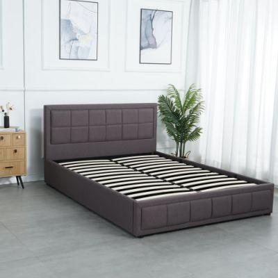 Modern Stylish Fabric Single/Double/King Size Gas Lift Storage Bed Frame with Solid Wood Foot