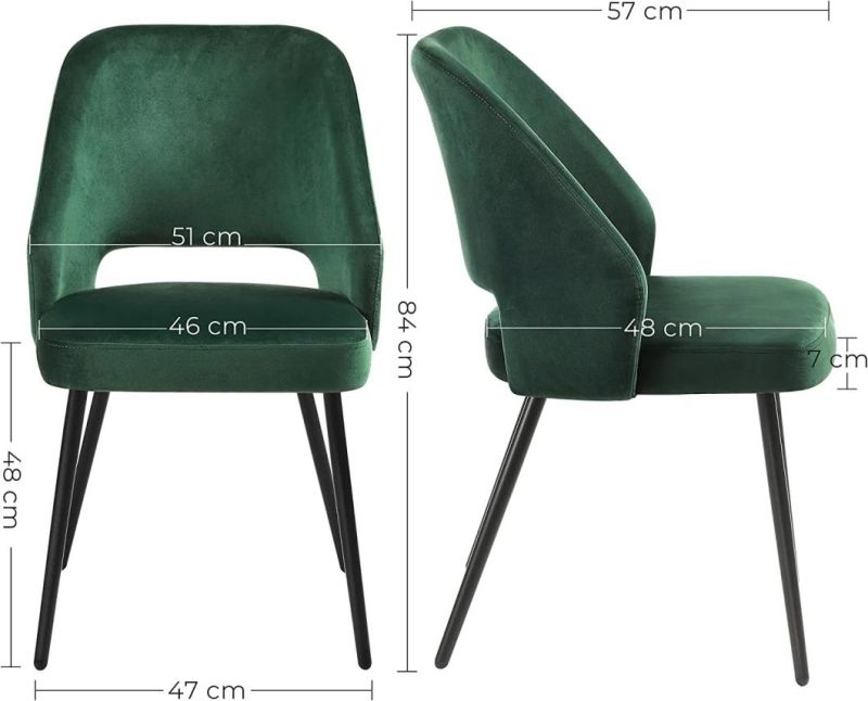 Upholstered Chairs with Metal Legs Velvet Cover Soft Seat and Backrest Green Dining Kitchen Chairs