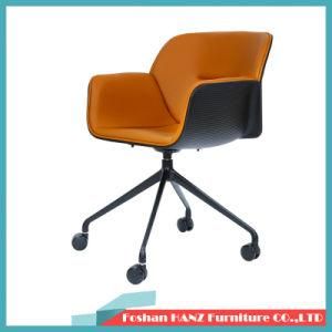 Modern Black Plastic with Orange Leather PU Meeting Office Chair with Wheels