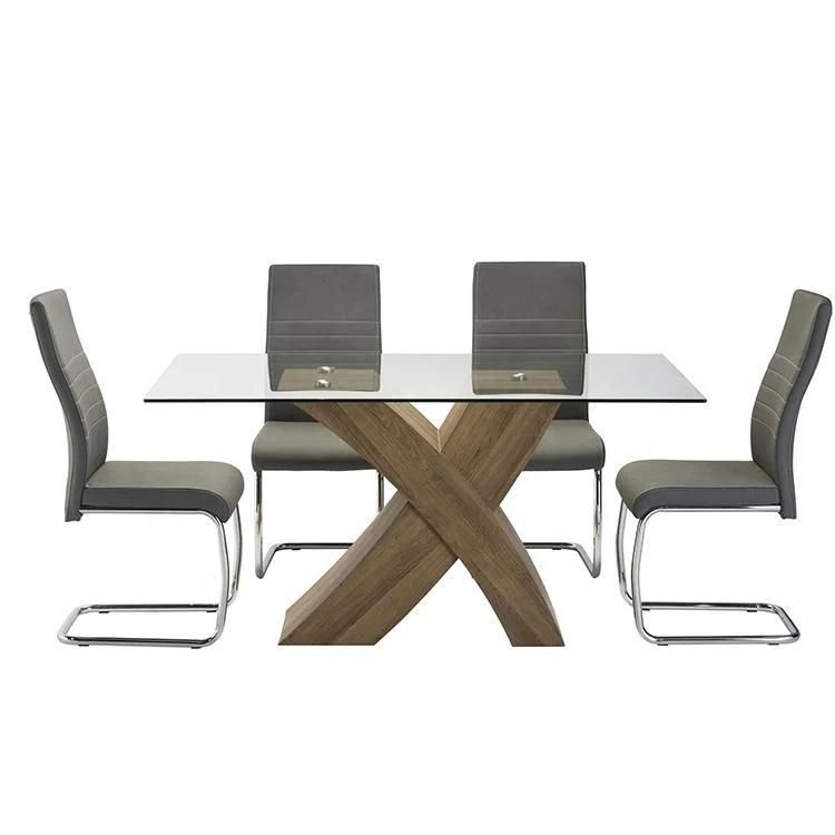 Luxury Modern Round Clear Tempered Glass Wooden Legs Dining Dining Table with Glass Top Designs