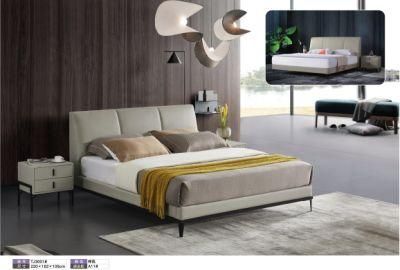 Simple Modern Wooden Home Hotel Bedroom Furniture Bedroom Set Wall Sofa Double Bed Leather King Bed (UL-BEJ2008)