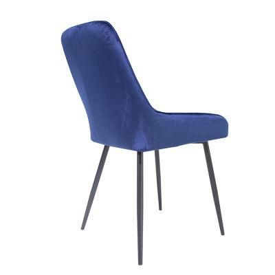 Wholesale Home Furniture Iron Legs Dining Chair Blue Velvet Fabric Chair for Dining Room