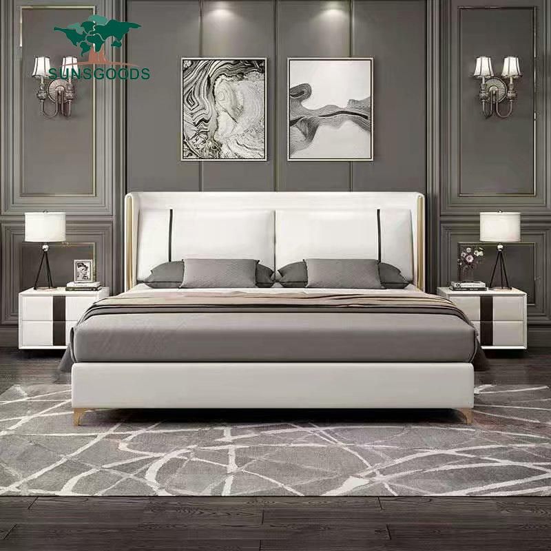Luxury Latest Design Hotel Bedroom Furniture Set Sleeping Upholstered Double Queen King Fabric Bedroom Bed