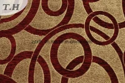 Red Chenille Furniture Fabric with Circle Pattern