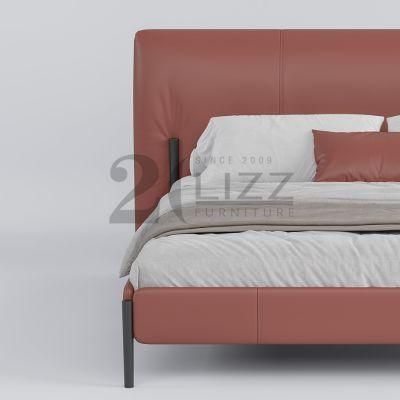Metal Legs Modern European Bedroom Furniture Wooden Luxury Leather King Size Bed