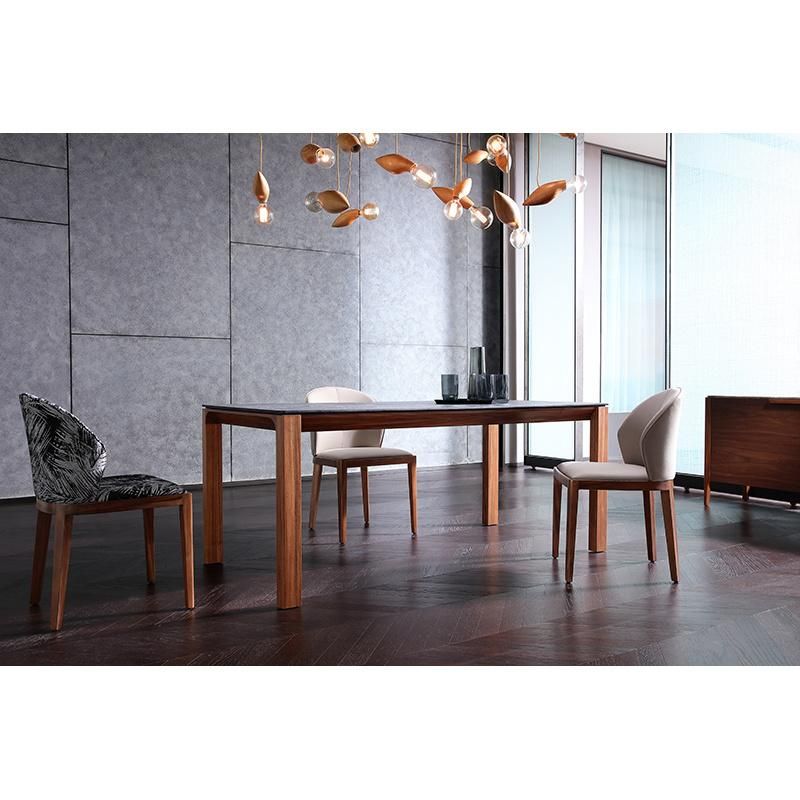 Modern Simple Design Hotel Apartment Restaurant Villa Home Dining Room Furniture American Walnut Color Rectangle Solid Wood Dining Table Set for 6 Seater