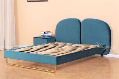 Huayang Modern Fabric Bed Bedroom Furniture Double Bed with Special Decor Legs Fabric Bed