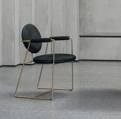 New Luxury Style Velvet Upholstery Gold Stainless Steel Frame Armrest Dining Chair