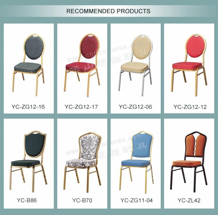 Yc-Zl10-04 High Quality Fabric Cushion Dining Room Gold Aluminum Banquet Chair for Sale