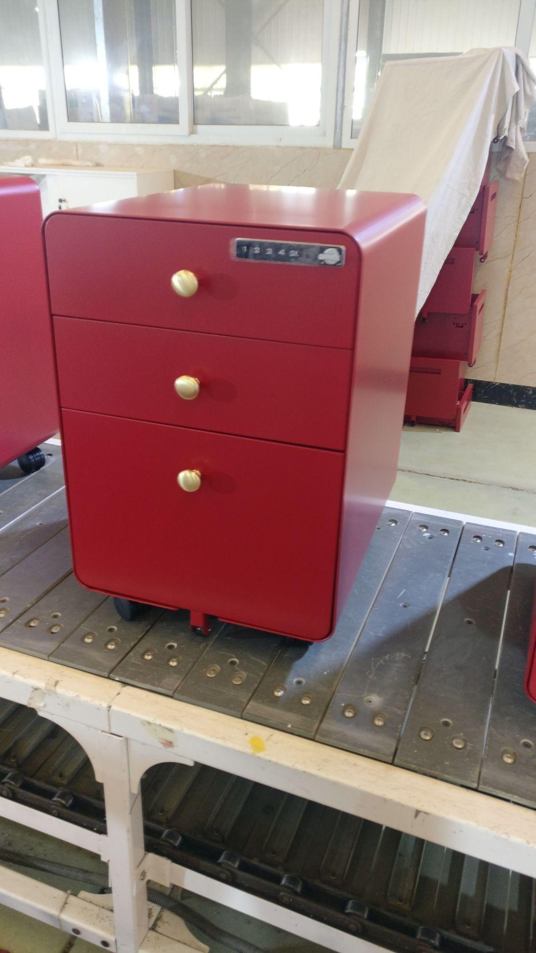Red Color Three Drawer File Cabinet