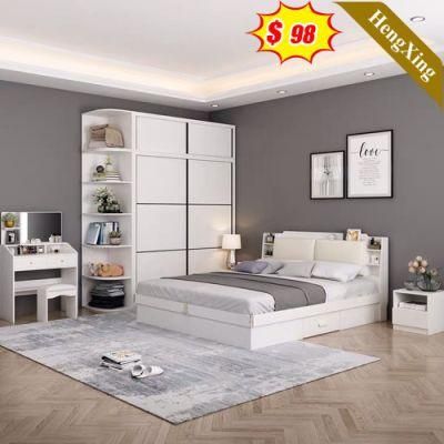 Simple Modern Home Hotel Bedroom Furniture Set MDF Wooden King Queen Bed Storage Wall Double Bed (UL-22NR8412)