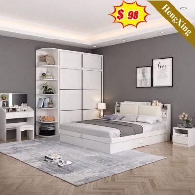 Simple Modern Home Hotel Bedroom Furniture Set MDF Wooden King Queen Bed Storage Wall Double Bed (UL-22NR8412)