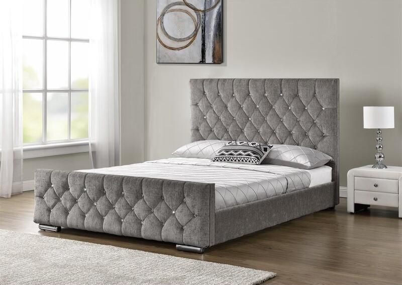 Modern Bedroom Furniture Upholstered Fabric Big Size Gas Lift Storage Bed Frame