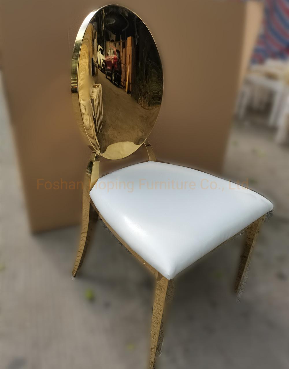 U Back Chair Hot Sale Soft Cushion Gold Stainless Steel Ghost Dining Chairs Luxury Golden Stacking Modern Round Back Metal Hotel Restaurant Wedding Chairs