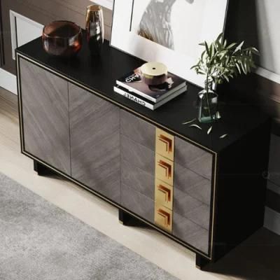 Modern Italian Gold Modern Marble Top Console Table with Luxury Drawer