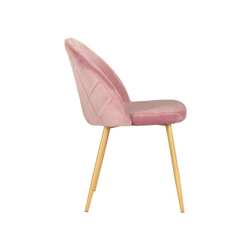 Factory Simple Low Price Home Indoor Velvet Micro Fabric Pink Leisure Armrest Restaurant Hotel Modern Metal Nordic Upholstered Dining Chair Wholesale Market