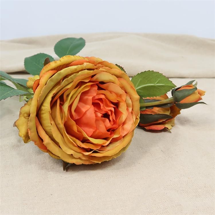 3 Heads Artificial Fabric Rose Flower Arrangements Bouquet for Party Garden Wedding Decor