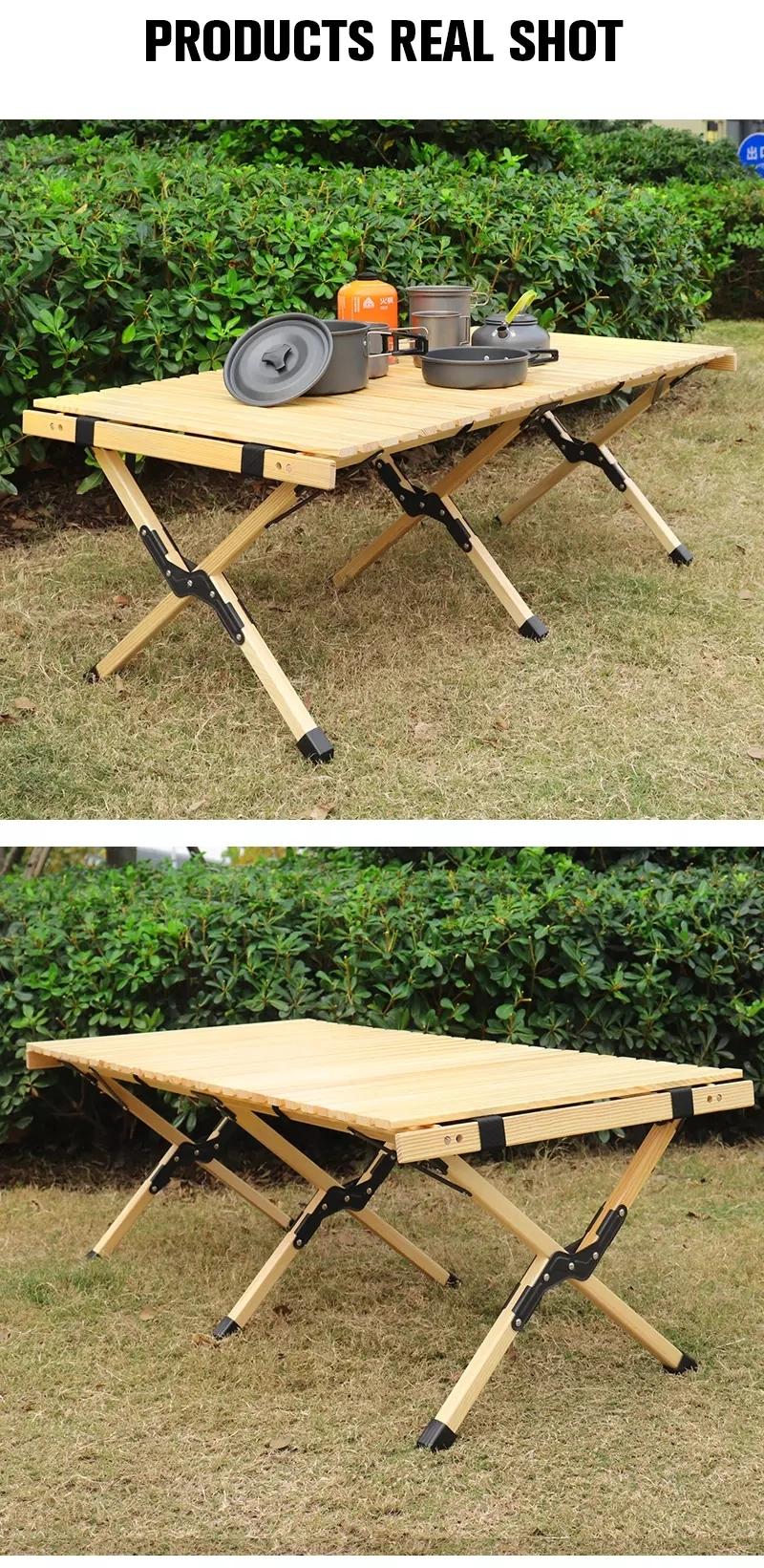 Feistel Outdoor Camping Folding Wooden Table Garden Portable Egg Roll Picnic Table