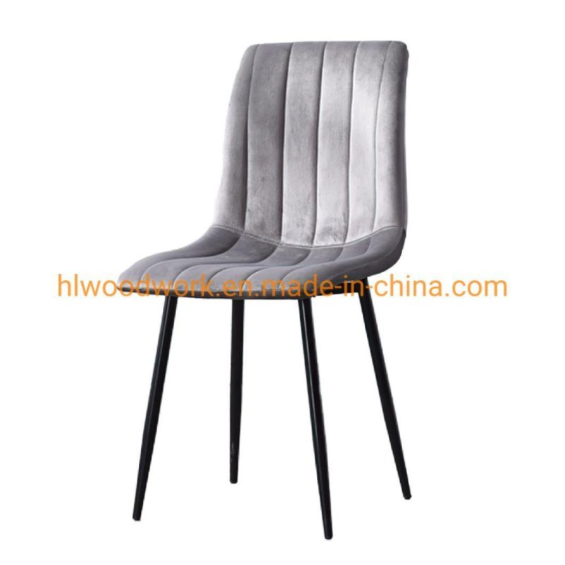 Velvet Fabric Dining Chair with Powder Coated Metal Black Legs Modern Furniture Fabric Chair Powder Coated Metal Tube Legs Nordic Dining Room Velvet Chairs