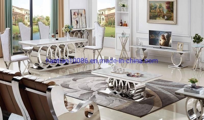Hotel Living Room Glass Top Gold Dining Stainless Steel Ten Persons Table Chair