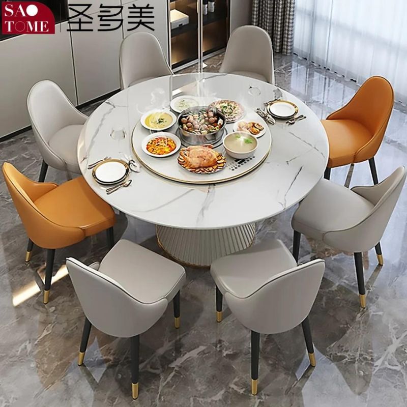 Stainless Steel + Carbon Rock Plate White Dining Table Set 6 Seater