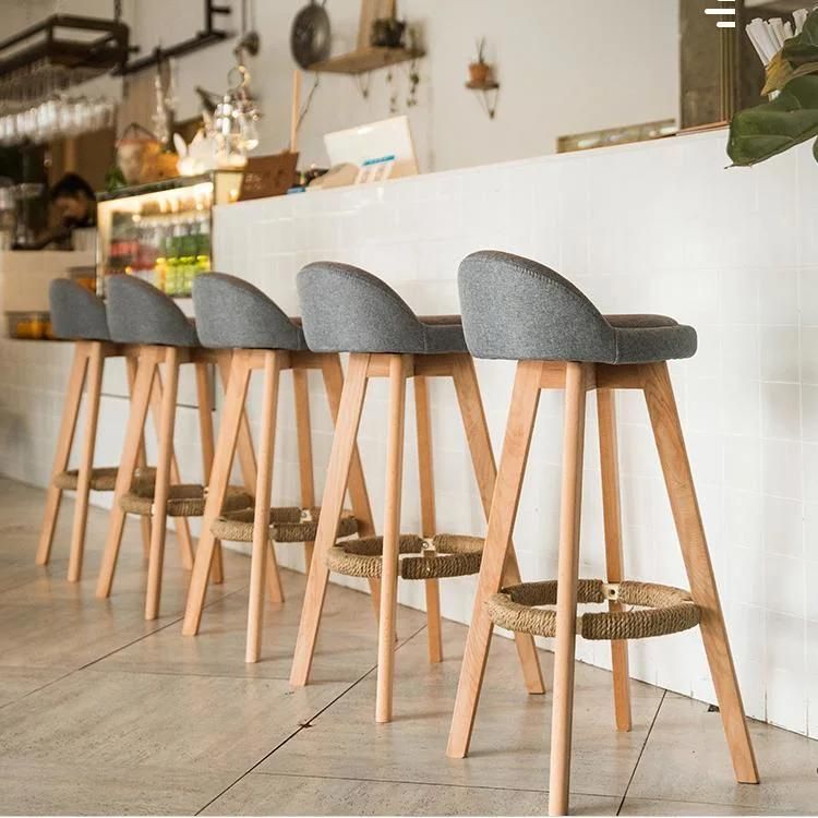 Bar Stool Nordic Rustic Classic High Kitchen Counter Chair Modern Leather PU Fabric Wooden Swivel Bar Stool with Back