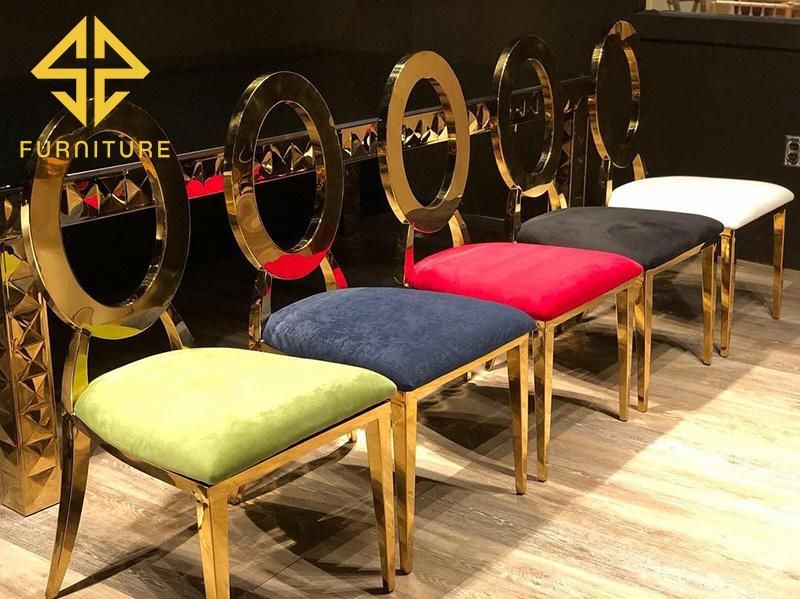 Wholesale Modern Home Furniture Ring Back Stainless Steel Legs Velvet Fabric Tufted Dining Chair