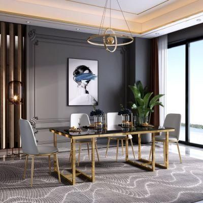 Modern Home Wooden Furniture Stainless Steel Dining Table for Restaurant