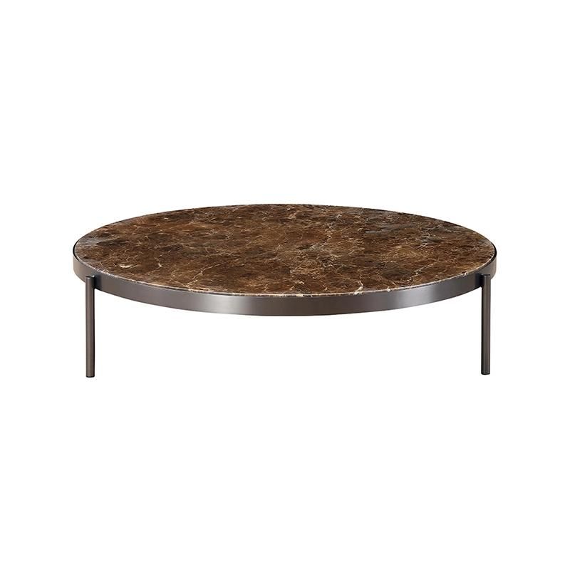 China Supplier Round Marble Top Wooden Home Furniture Living Room Walnut Solid Wood Frame Combination Tea Table Coffee Table