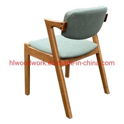 Dining Room Furniture Oak Wood Z Chair Oak Wood Frame Natural Color Green Fabric Cushion and Back