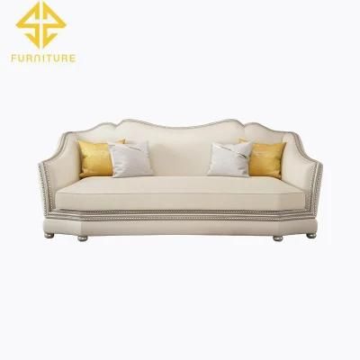 American Light Luxury Solid Wood Leather Sofa Modern Living Room Combination Furniture European Hotel Villa Luxury Leather Fabric Sofa