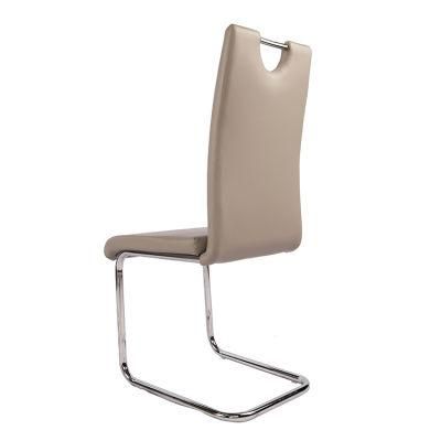Wholesale Home Furniture Silver Chrome Iron Legs Dining Chair Khaki PU Leather Chair for Dining Room