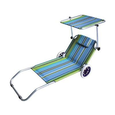 Popular Stripe Aluminum Foldable Beach Bed with Sun Shade