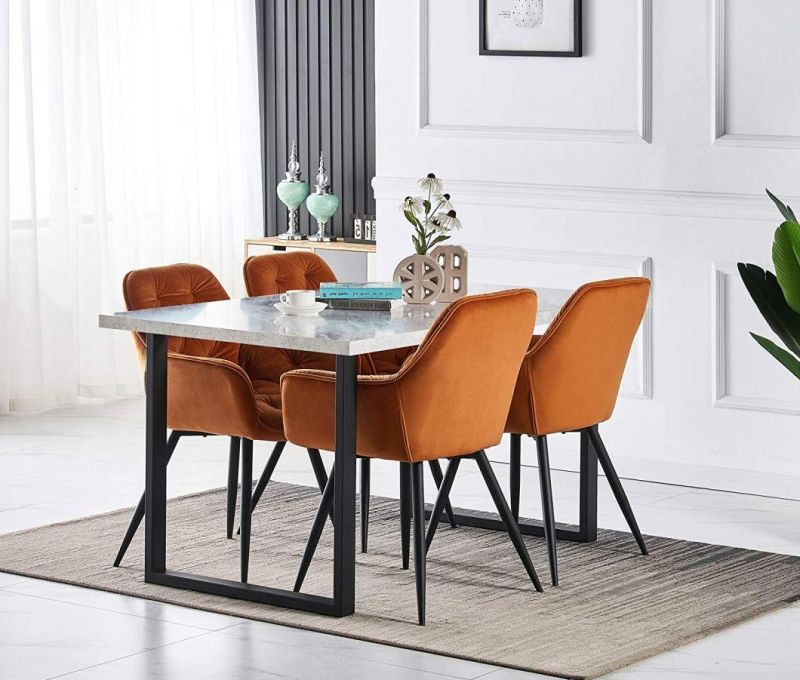 Home Furniture Luxury MID Century Modern Dining Chairs Living Room Velvet Fabric Z Shape Frame Metal Armchair Stoelen