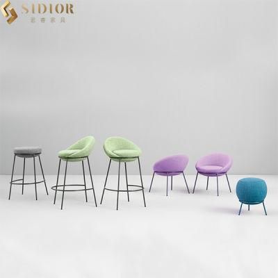 Metal Legs Contemporary Bar Chairs Modern Grey Fabric Bar Stools H65cm