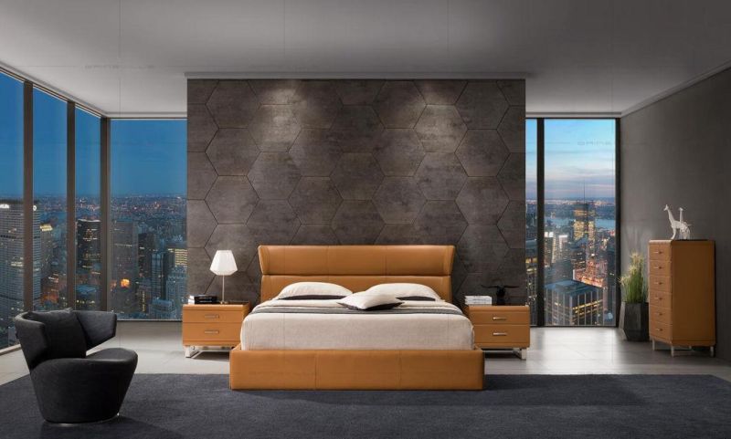 Double Simple Designs King and Queen Size Leather Modern Wall Bed for Bedroom Furniture