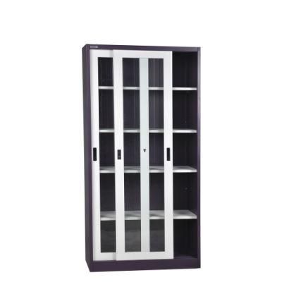 Metallic Steel Filing Cabinet with Glass Door Metal 2 Sliding Door File Cupboard Office Cabinets
