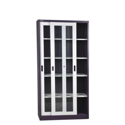 Metallic Steel Filing Cabinet with Glass Door Metal 2 Sliding Door File Cupboard Office Cabinets